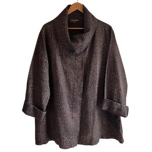 Maiwa linen cowl neck & cuffed sleeve brown printed coat excellent condition